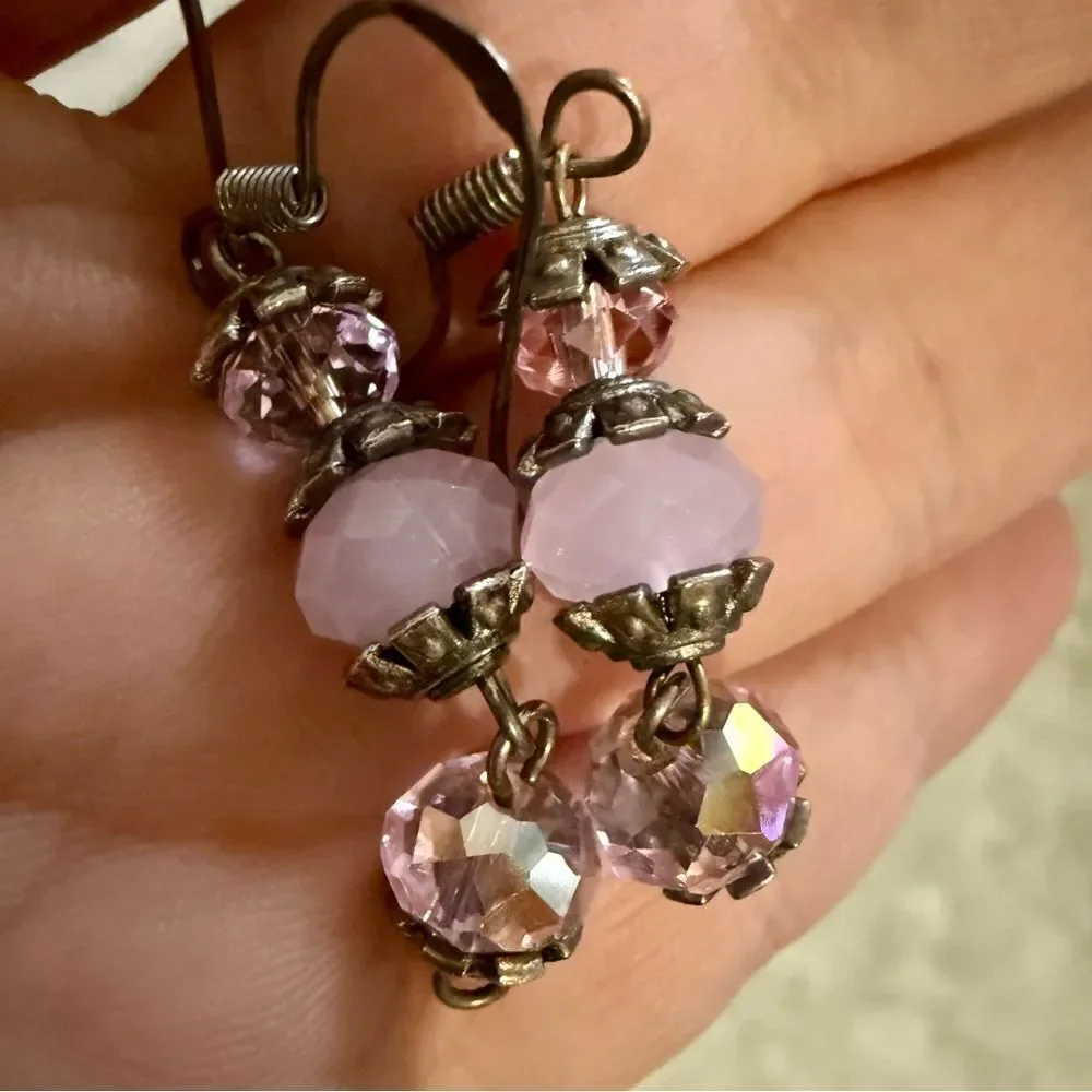 VINTAGE-INSPIRED DANGLE EARRINGS – STERLING HOOKS & PINK FACETED BEADS